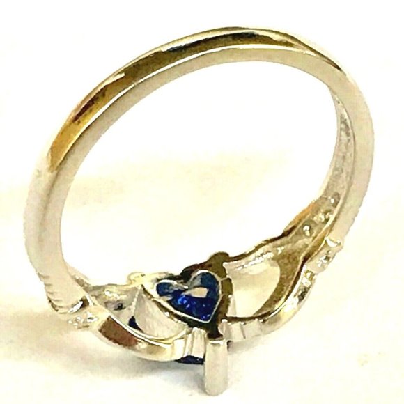 Claddagh Ring Size 7 Silver Plated Irish Celtic Blue Cubic Zirconia Heart Love - Picture 8 of 9